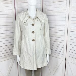 Ann Taylor Loft Ruffled Collar Crinkle Short Trench Coat Jacket Cream Petite XXS